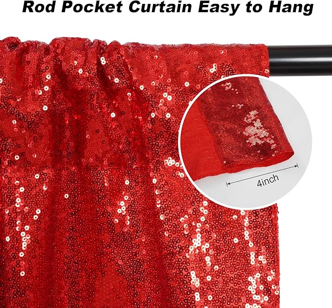 Juya Delight Red Sequin Backdrop Curtain, Non-Transparent Sequin Photography Background Backdrop Curtain for Birthday Party Wedding Festival Ceremony(6ftx8ft