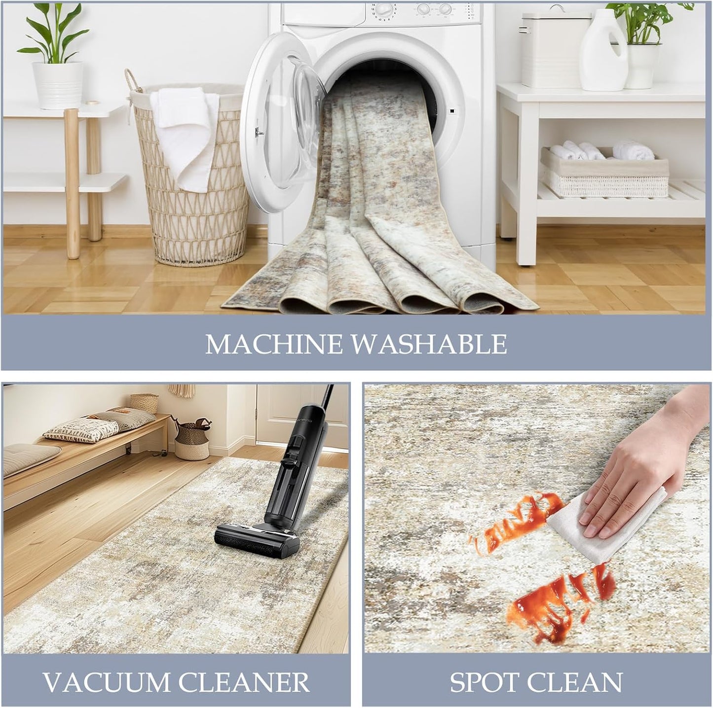 Washable Area Rugs 6'x9' Non-Slip Modern Abstract Soft for Living Room Entryway Bedroom Nursery, Print Pattern, Neutral Brown Gray