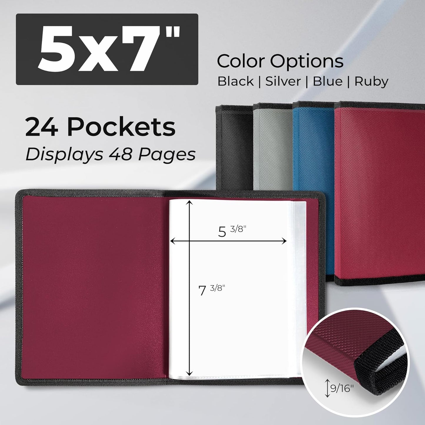 Dunwell Small Photo Album 5x7 (2-Pack, Ruby), Black Mounting Paper, 5 x 7 Photo & Art Portfolio Presentation Book, 24 Sleeves Display 48 Pages, Professional Picture Book for 5x7 Artwork, Postcards