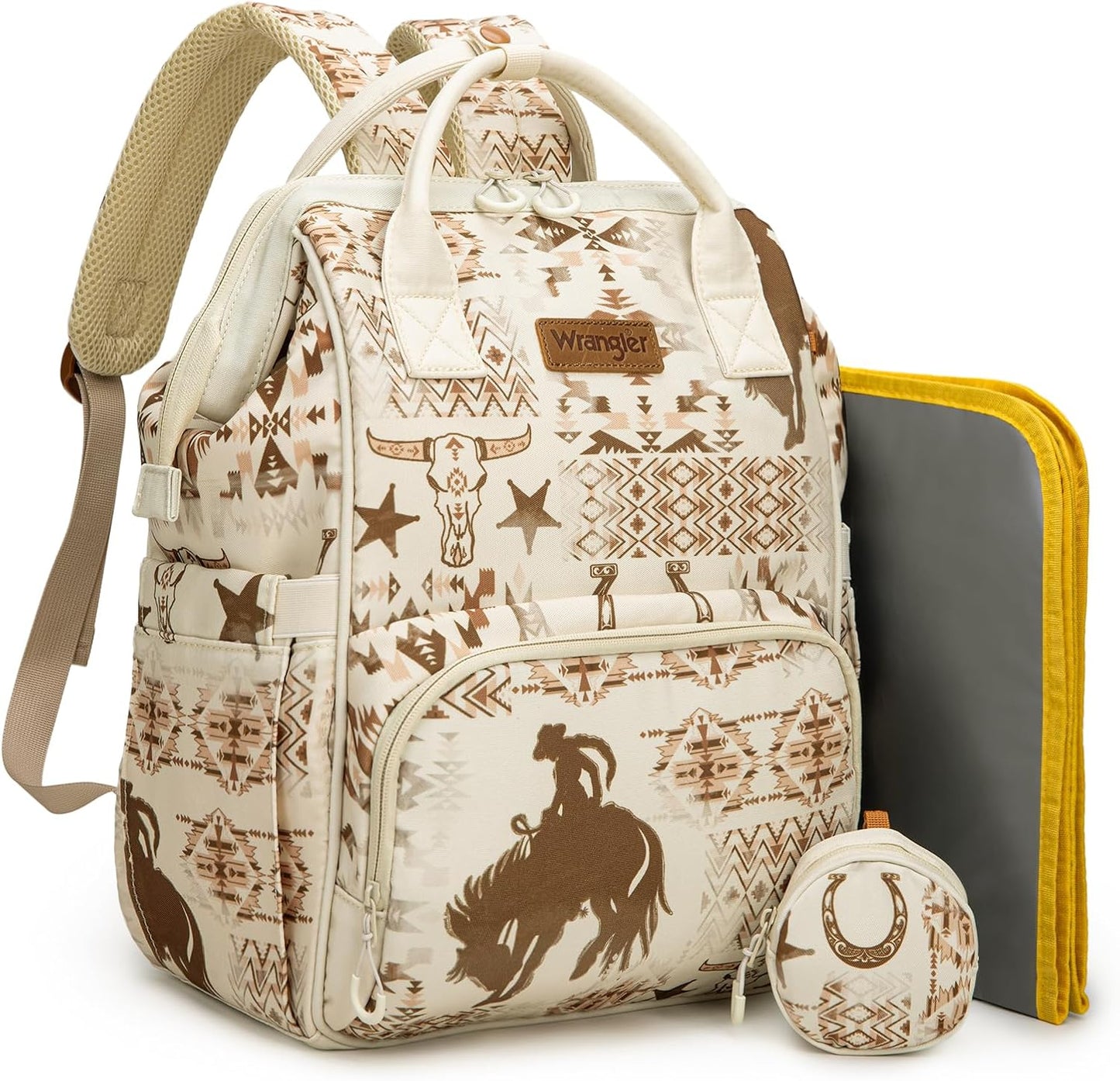 Wrangler Diaper Bag Backpacks Western Backpack Purses Multi-function Baby Bags for Mom with Waterproof Changing Pad & Pacifier Case