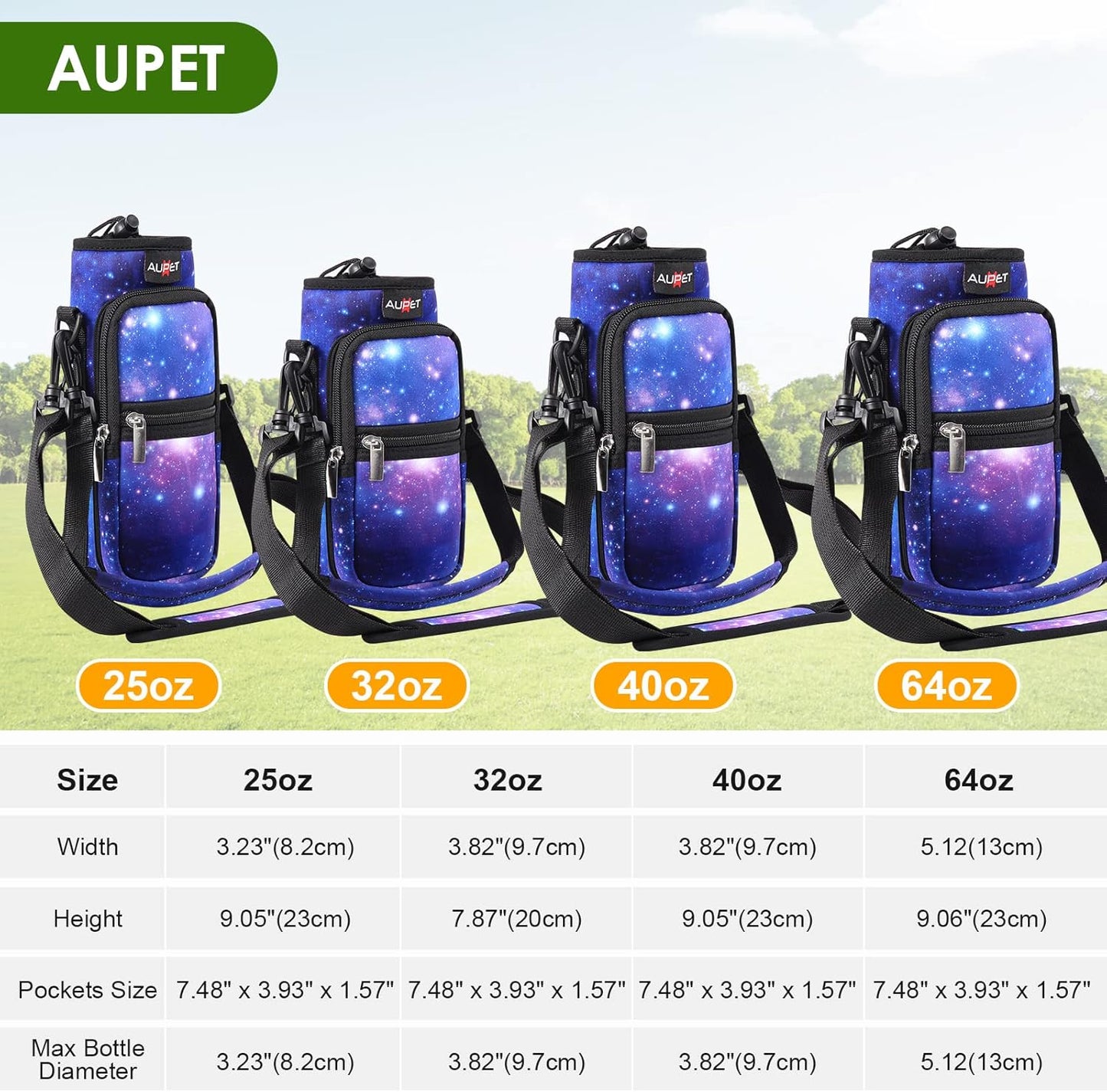 AUPET Water Bottle Sling Bag Sleeve Holder Carrier 25/32/40/64 oz,Insulated Crossbody Water Bottle Case Cover with Strap and Pockets for Men/Women Walking Hiking