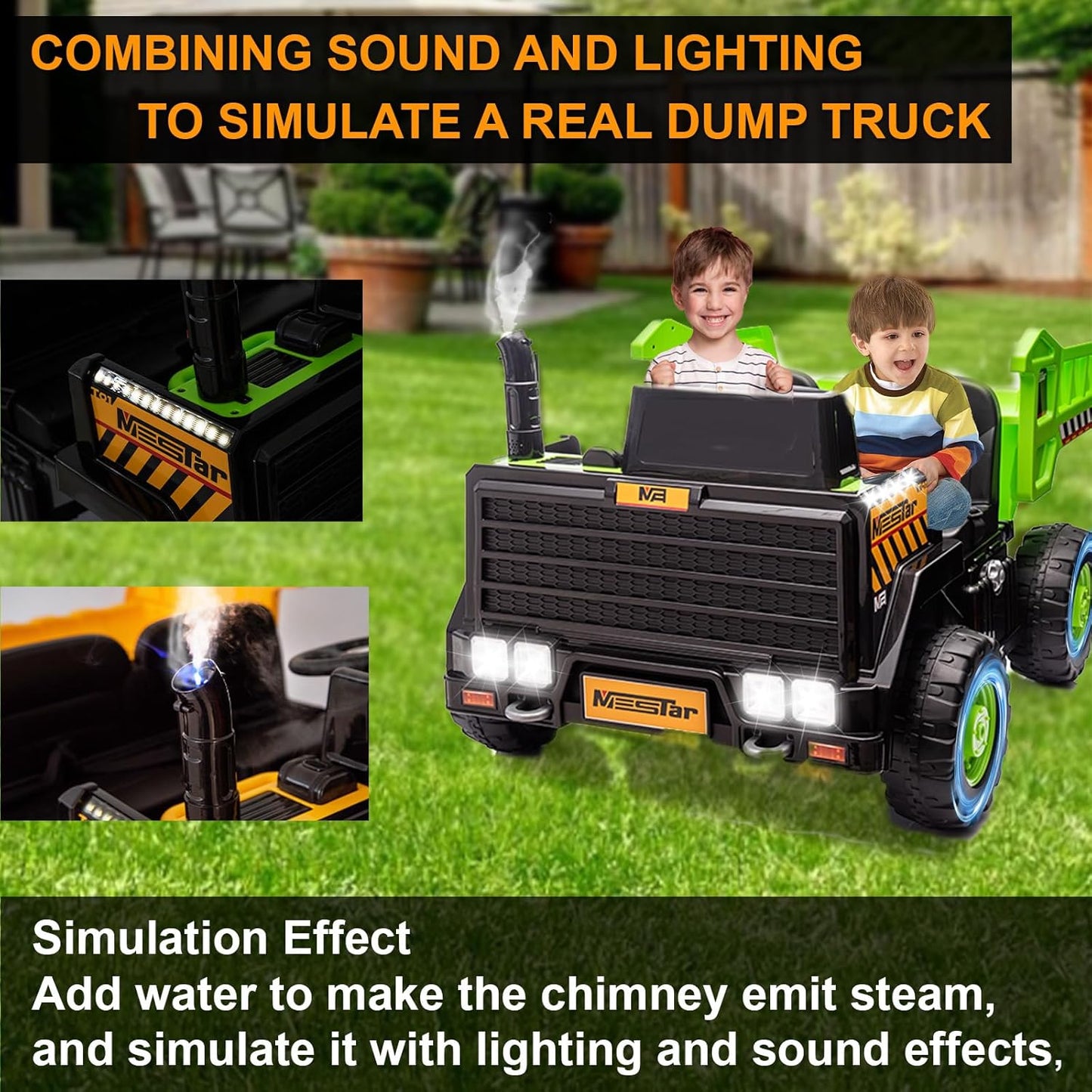 24V Ride On Dump Truck, 24inch-2 Seater Ride On Car for Kids w/Remote Control 4WD/2WD Up to 5 Mph, 24v Ride on Toys for Big Kids w/Electric Dump Bed Extra Shovel Traffic Cones (Green)