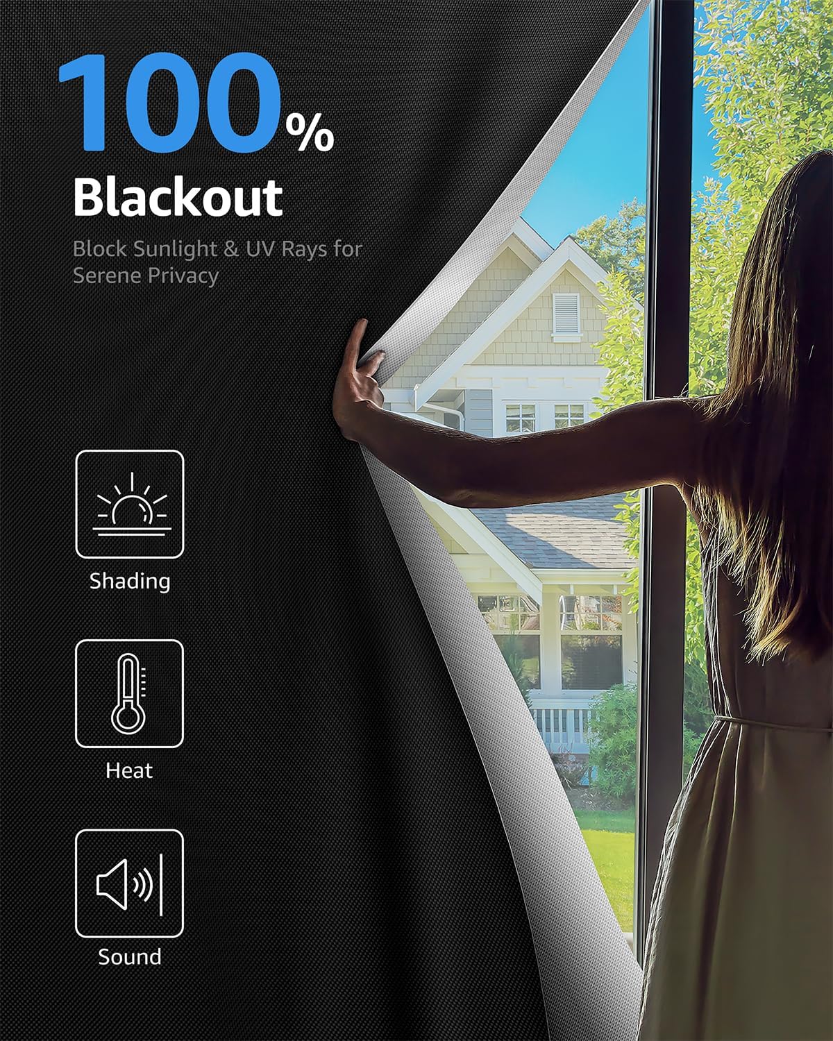 Sumobaby Blackout Curtains for Bedroom Portable 22"x70",No Drill Blackout Shades with Upgraded Hook&Loop Tapes,100% Black Out Window Cover,Thermal Insulated Blinds for Bedroom,Nursery(1 Panel,Black)
