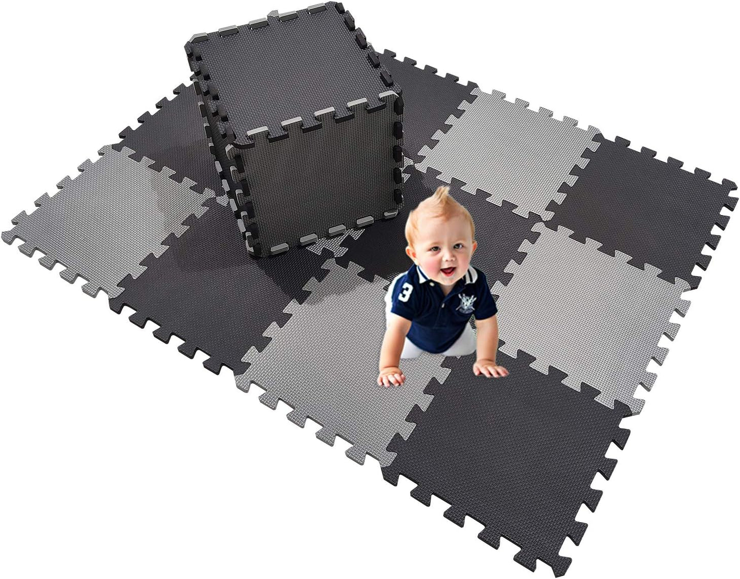 XMTMMD Soft Non-Toxic Foam Baby Play Mat | Toddler Playmat | EVA Foam Interlocking Tiles for Gym, Nursery, Playroom | 18 Squares Foam Floor Mats for Kids & Babies | Colorful Jigsaw Puzzle Play Mat