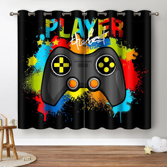 Jekeno Gaming Game Controller Blackout Curtains - Colorful Gamer Gamepad Decor for Kids Boys Teens Teenager Bedroom Home Living Room Darkening Grommet Window Drapes 2 Panel Set, 42"x63"