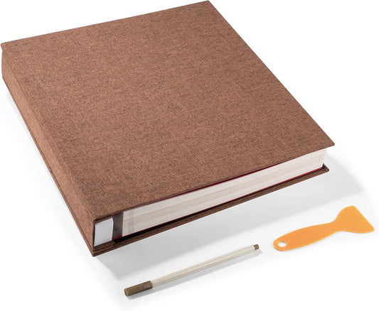 Large Photo Album Self Adhesive 4x6 8x10 10x12 Scrapbook Magnetic Album DIY Scrapbook Length 13 x Width 12.8 (Inches) 120 Sticky Pages Linen Cover DIY Photo Album(Brown)
