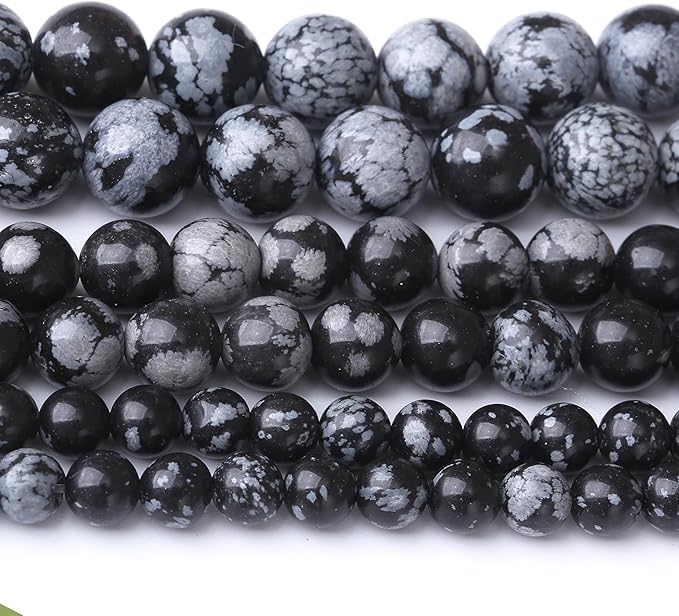 Snowflake Stone Beads for Jewelry Making DIY Craft Gemstone Beads Kit (6mm, 60pcs) Smooth Healing Crystal Beads for Bracelets, Necklaces, Home Decor