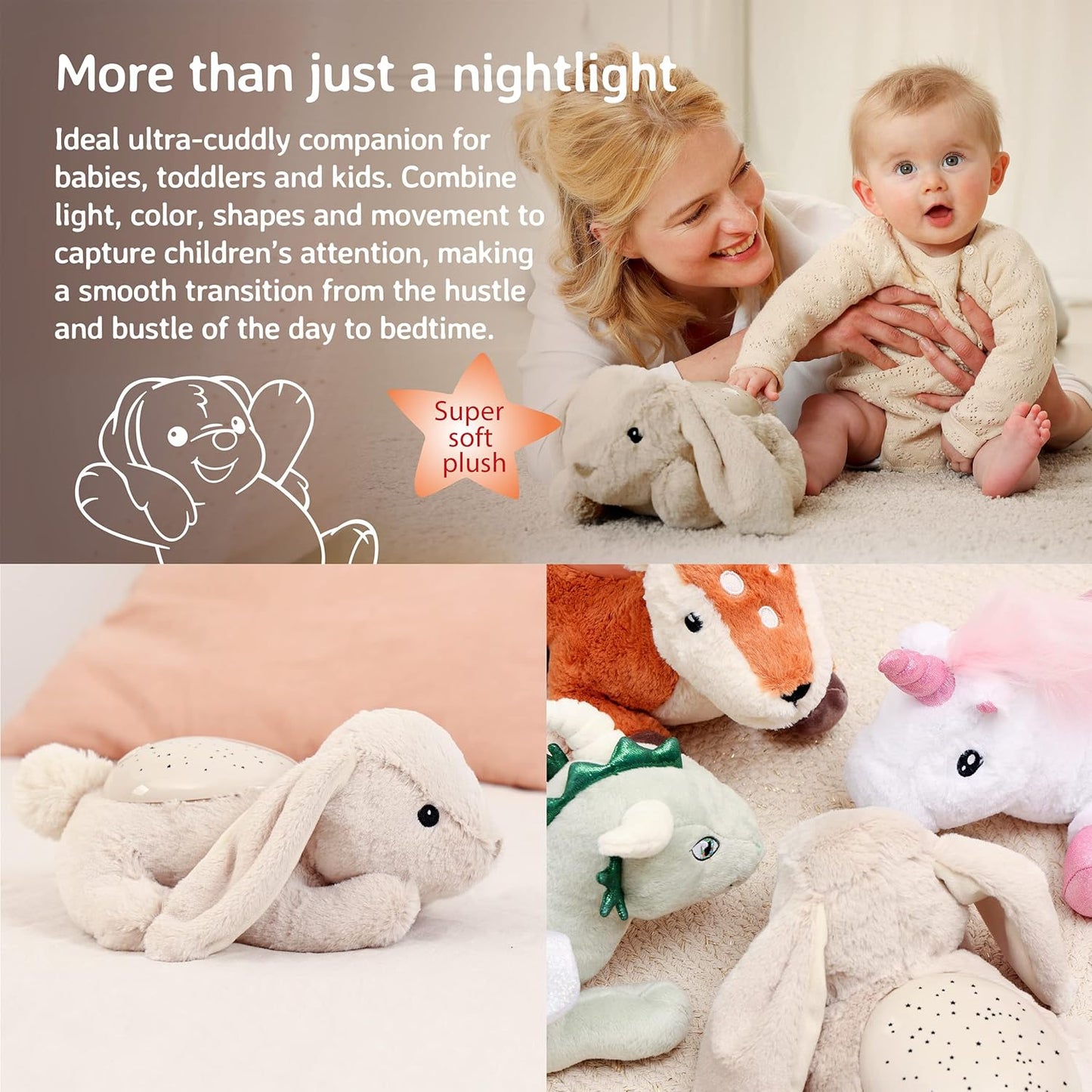 Cloud b Calming Nightlight Star Projector | Gentle Brightness | 3 Colors | 3 Constellations | Auto-Shutoff | Bunny