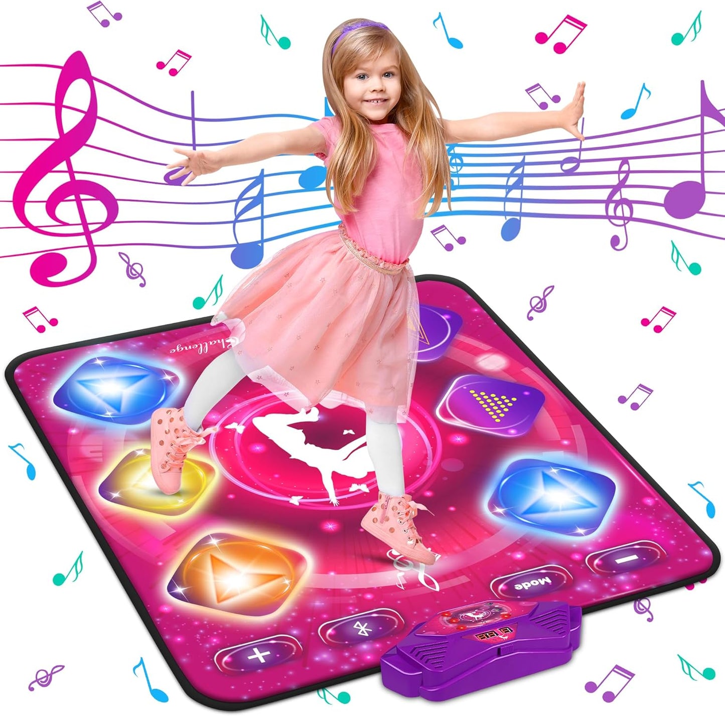 Dance Mat for Kids, Electronic Dance Pad with Wireless Bluetooth & LED Lights, Adjustable Volume, Built-in Music, 5 Game Modes, Xmas B-Day Gifts for 3+ Years Old Girls Toys (Bluetooth Type-Purple)