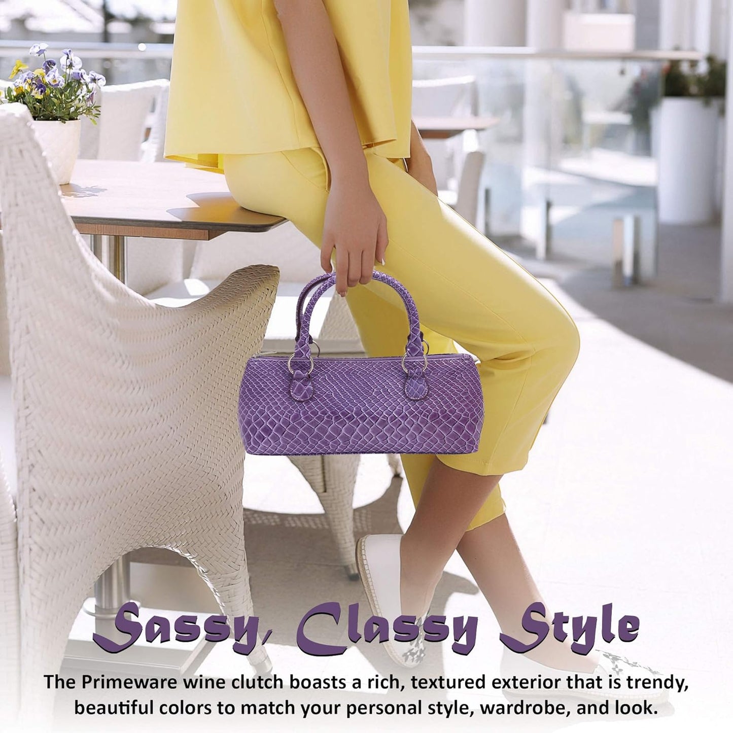 Wine Clutch Bag (Thermal Insulated) Trendy Women’s Carry Tote | Holds Red & White 750mL Bottles | Trendy Fashion | Incl. Portable Waiter-Style Corkscrew (Purple Burmese)