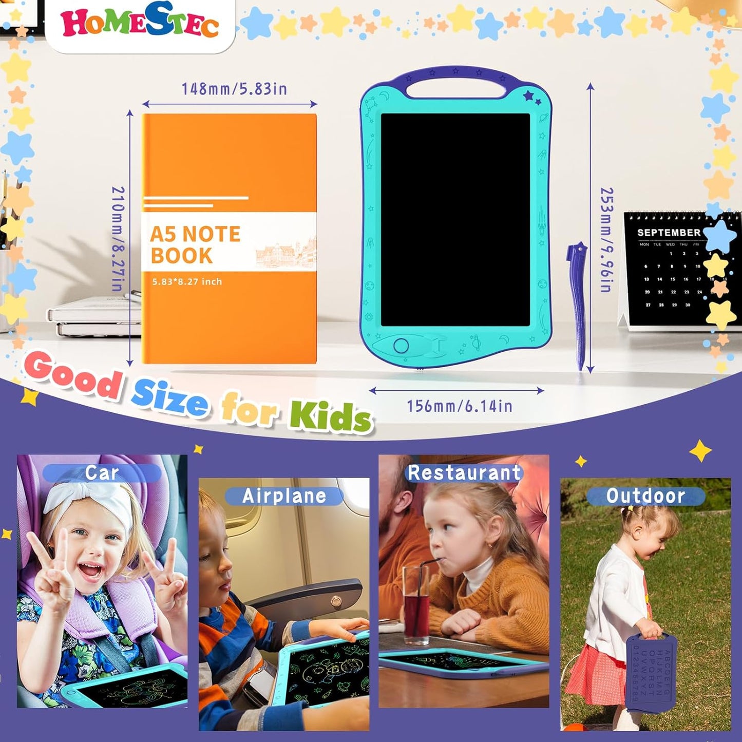 Astrodraw Drawing Pad Toys, Colorful LCD Writing Tablet for Kids, Doodle Board for Toddlers 3 4 5 6 Years Old, Travel Sensory Space Toy for Boys Girls, Birthday Gift Idea,2pc