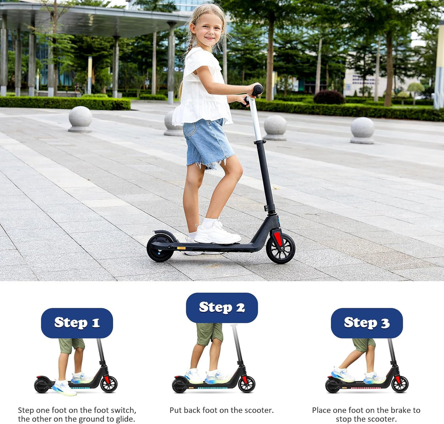 Caroma Electric Scooter for Kids Ages 6-12,150W/180WMotor,10 MPH Max Speed & 7 Miles,Colorful Lights,Adjustable Height & Speed,LED Display,Foldable Kids Electric Scooter 132 Lbs Max Load,Idea Gift