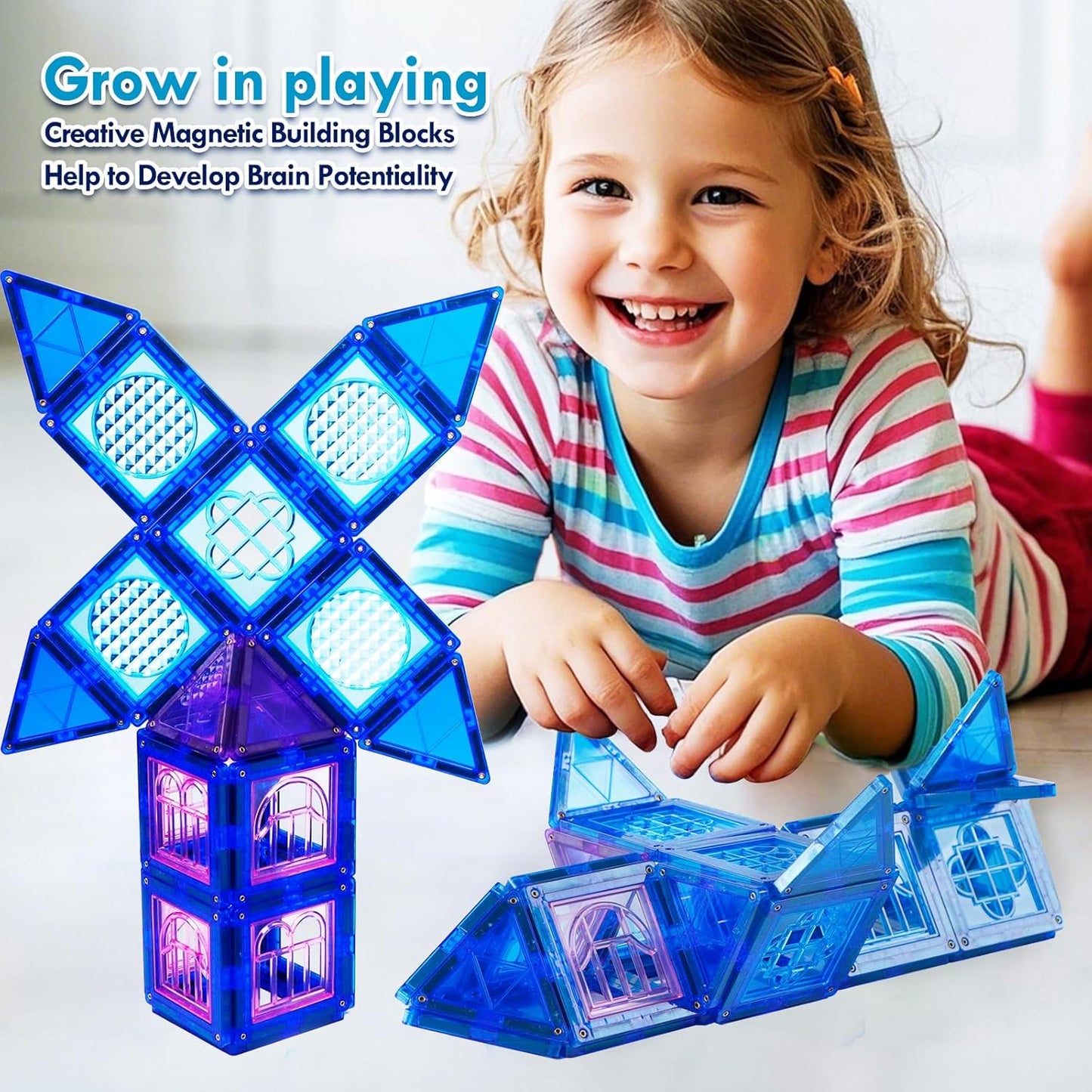 MAGBLOCK 102Pcs Magnetic Tiles Magnetic Toys Magnet Building Tiles Building Blocks for 3 4 5 6 7 8 Years Old Girls and Boys Birthday Gifts Preschool STEM Educational Toys
