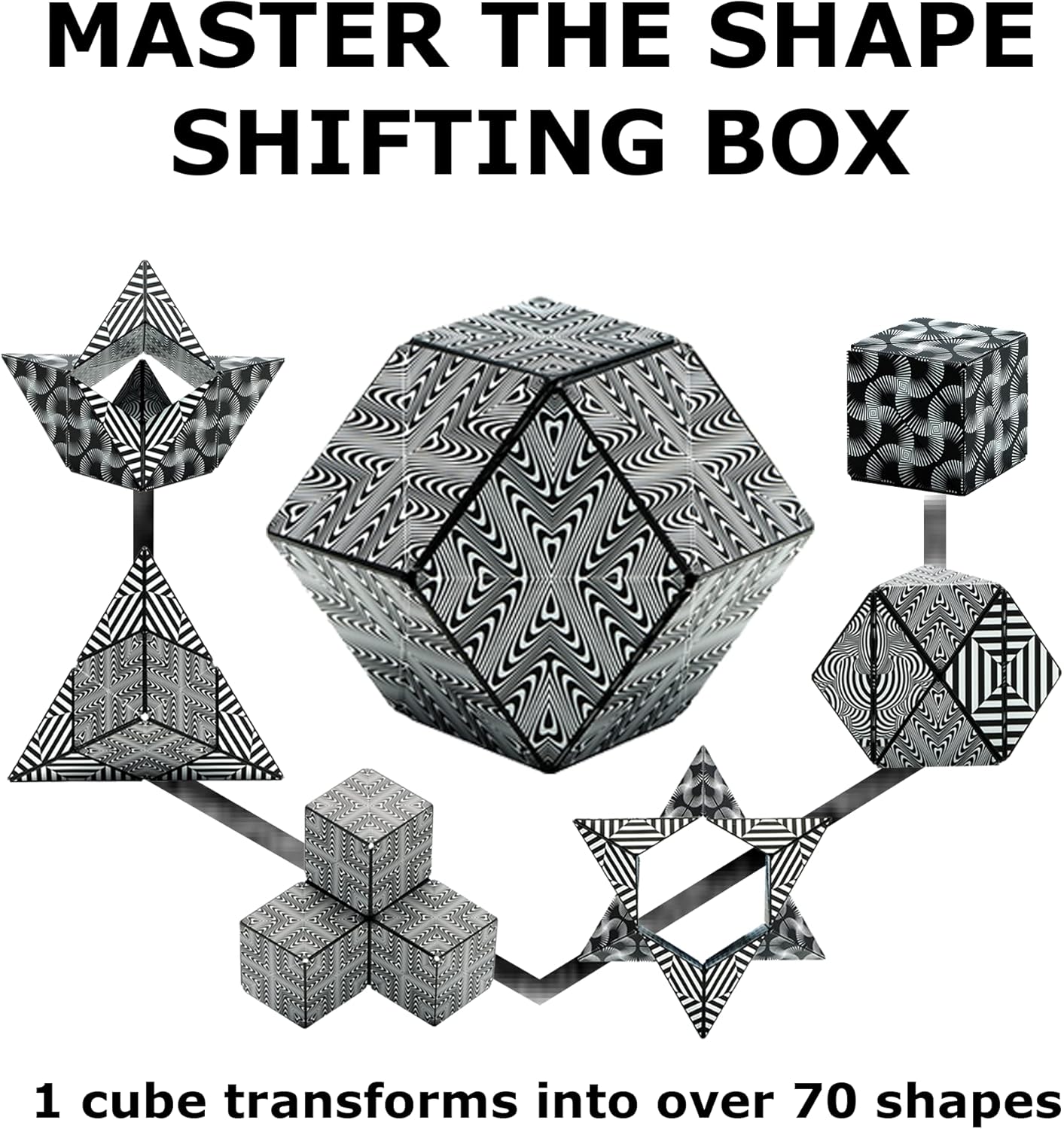 Shashibo Shape Shifting Box - Award-Winning Fidget Toy w/ 36 Rare Earth Magnets - Fidget Cube Transforms Into Over 70 Shapes, Sensory Toy Gift for Kids, Teens, and Adults (Black & White)
