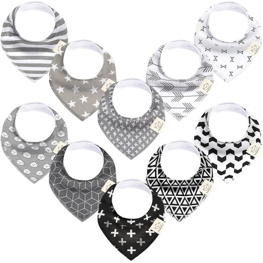 10-Pack Organic Baby Bandana Bibs for Girls - Super Absorbent Triangle Baby Bibs for Drooling and Teething Infant, 100% Cotton Extra Soft for Newborn, Infant 0-36 Months (MONOS)
