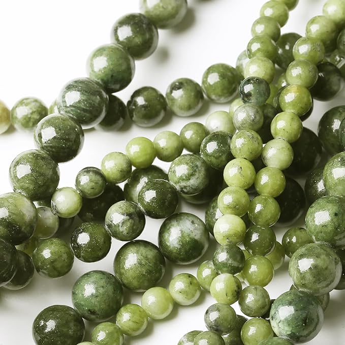 Matcha Green Jade Stone Beads Gemstone Round Crystal Energy Jade Beads Stone Beads for Jewelry Making DIY Bracelet Necklace Jewelry Making 1 Strand 15.5inch 35PCS 10MM