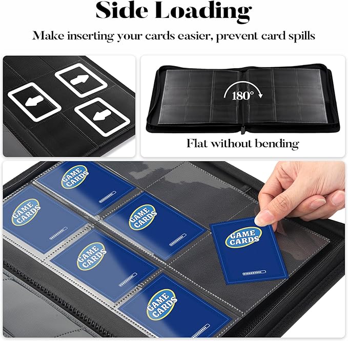 360 9 Pocket Zipper Binder - Premium PU Cover Zip Binder for Trading Cards, MTG, TCG, Sports Cards, Navy Blue