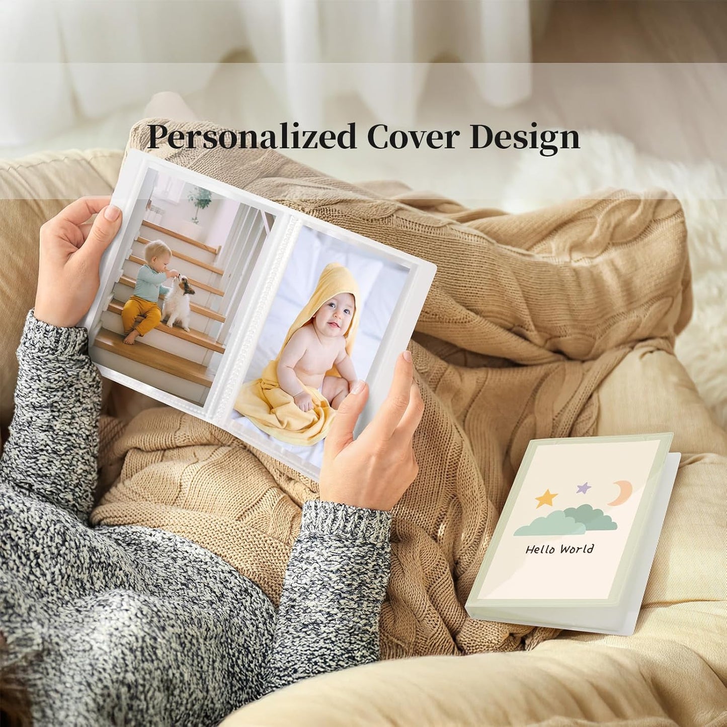 Vienrose Small Photo Album for 4x6 Pictures – 26 Pockets Holds 52 Photos, Customizable Plastic Covers, Morandi Color Postcard Album, Wedding Travel Baby Gift – Green + Orange + Beige (Set of 3)