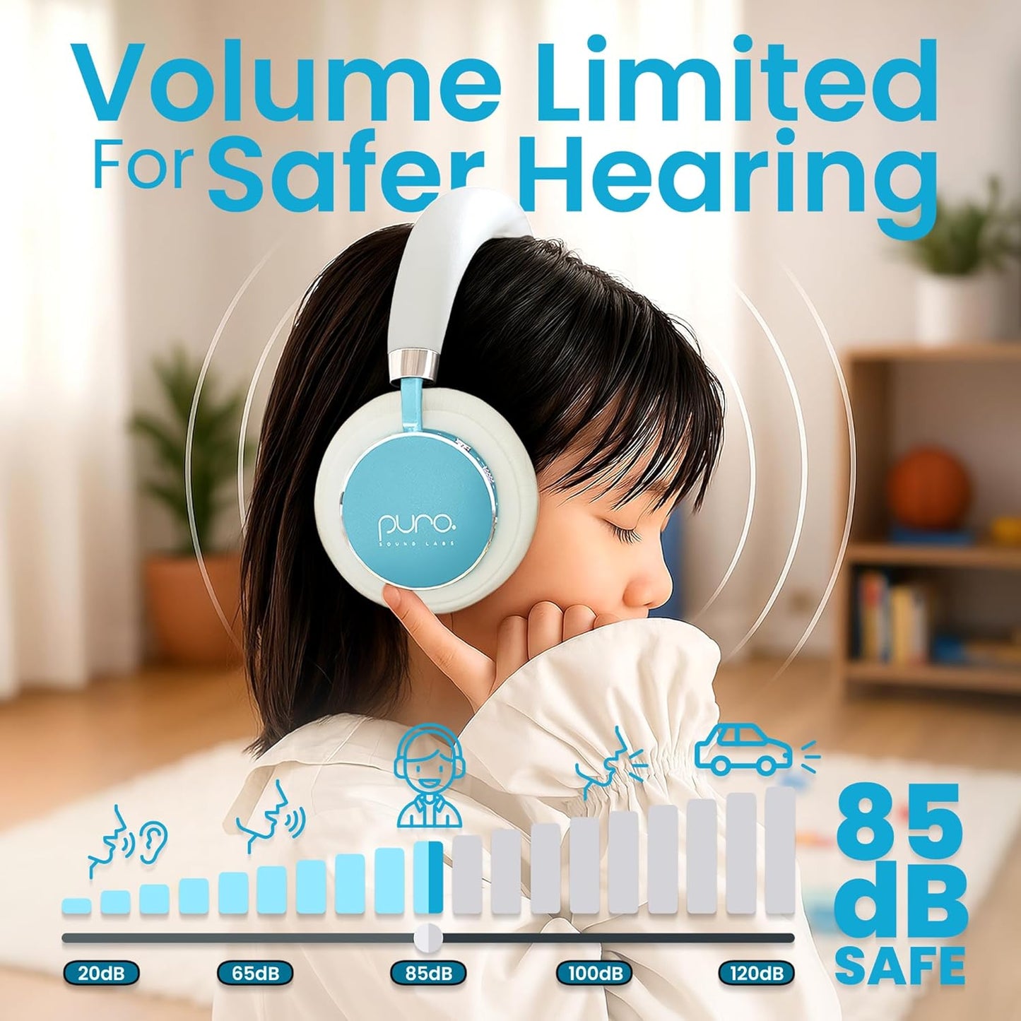 Puro Sound Labs BT2200 Plus Kids Bluetooth Headphones – Volume-Limiting 85dB, Studio-Grade Audio, Over-Ear & Comfy Design, 20-Hour Battery Life, Easy to Connect Wireless Headphones for Kids, Teal