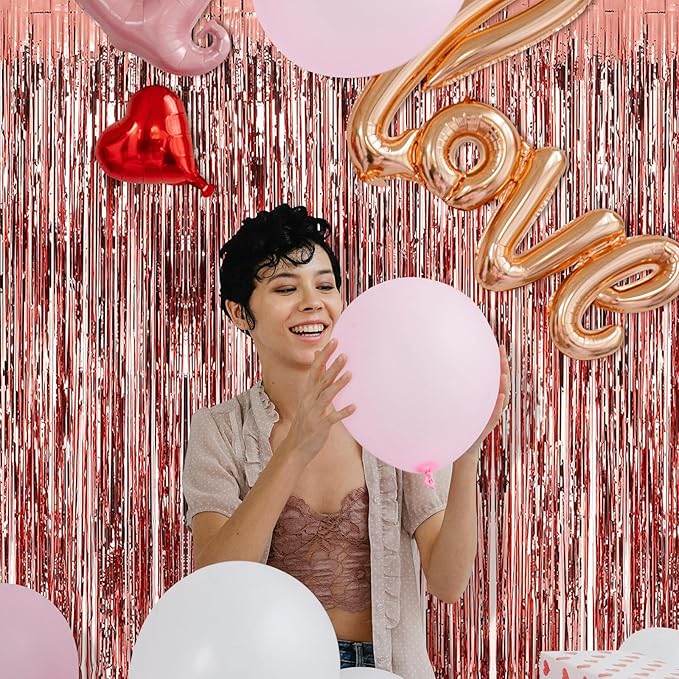 5 Pack Rose Gold Fringe Backdrop 3.2ft x 8.2ft Foil Curtain Tinsel Fringe Curtains for Birthday Party Decoration Wedding Christmas Decoration