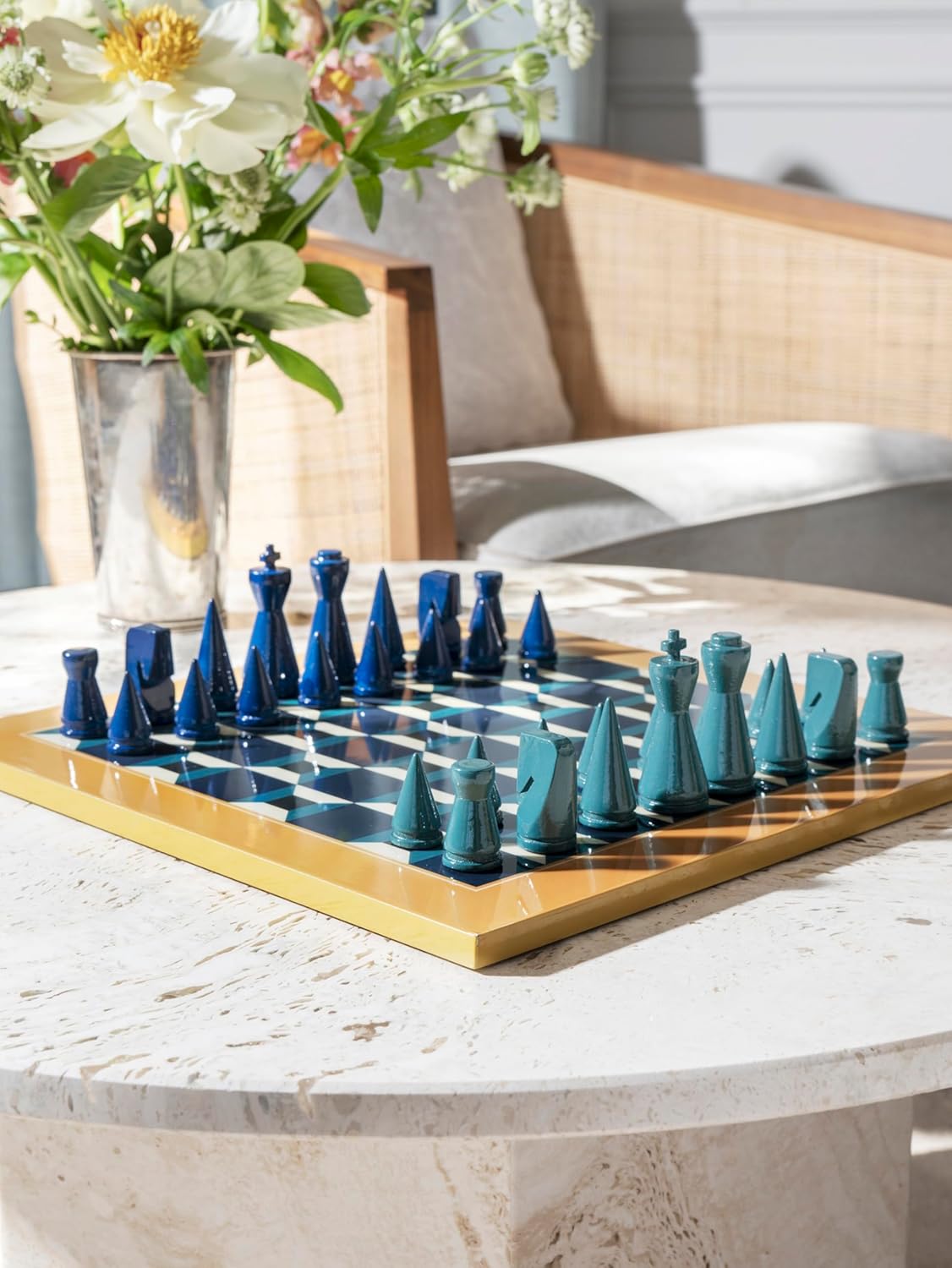 Lacquered Chess – Athena – Multi-Color Wooden Chess Set with Solid Wood Board – Elegant Coffee Table Game for Adults & Kids Ages 5+ – Multilingual Instructions Included