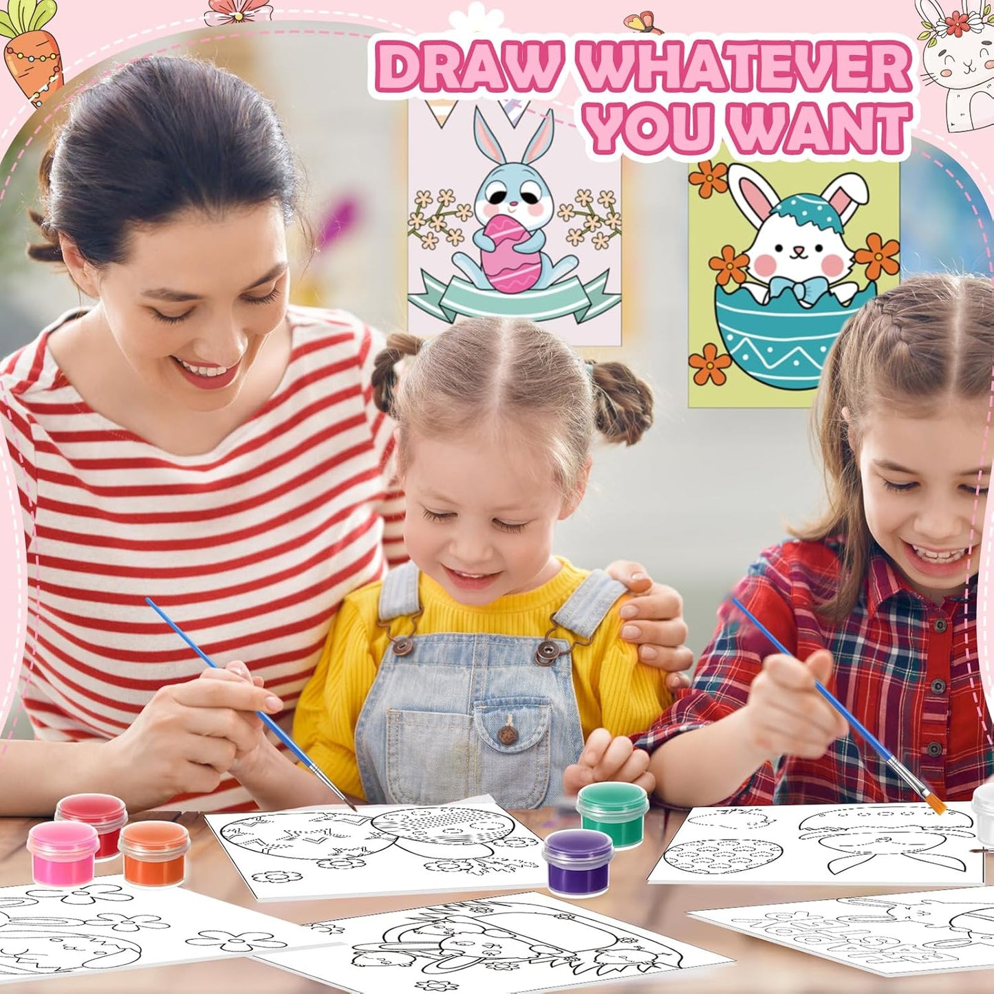 Blosssound 10 Set Pre Printed Canvas Pre Drawn Canvas Painting with Easel Kits 5" x 7" Outline Painting Panels for Beginners, DIY Craft Project, Party Favor, Home Decors(Bunny)