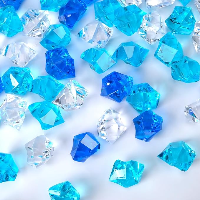Acrylic Crushed Ice Rocks, Babenest 150 PCS Fake Crystals Plastic Ice Cubes Diamonds Gems for Vase Fillers, Home Decoration, Table Scatter, Event, Wedding, Arts & Crafts (Clear/Rpyal Blue/Baby Blue)