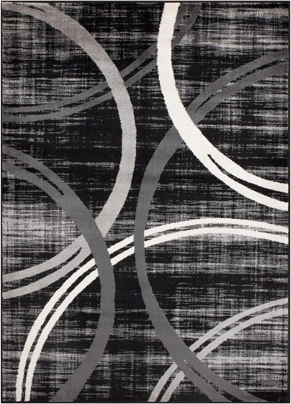Rugshop Modern Wavy Circles Design Area Rug 10' x 14' Black