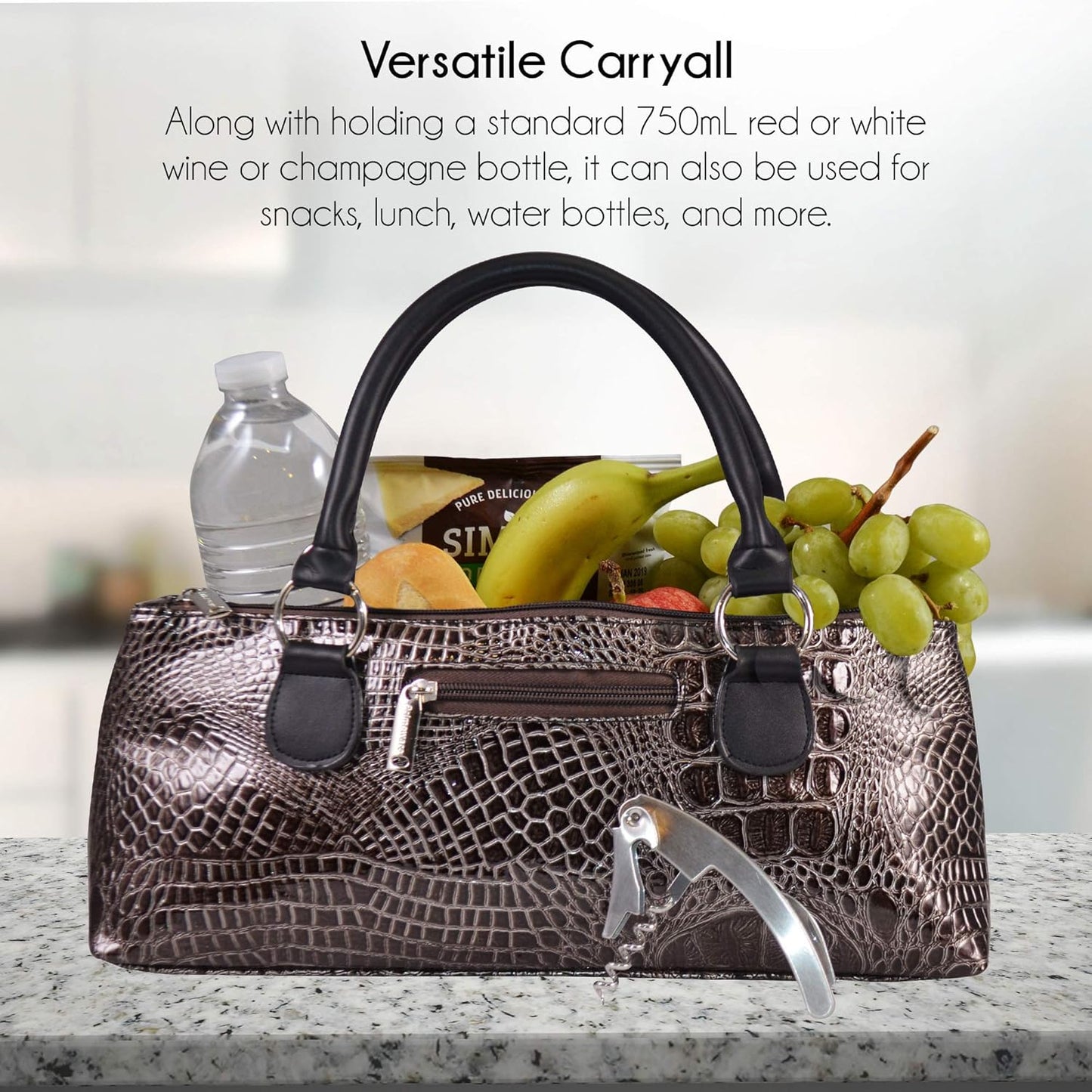 Wine Clutch Bag (Thermal Insulated) Trendy Women’s Carry Tote | Holds Red & White 750mL Bottles | Trendy Fashion | Incl. Portable Waiter-Style Corkscrew