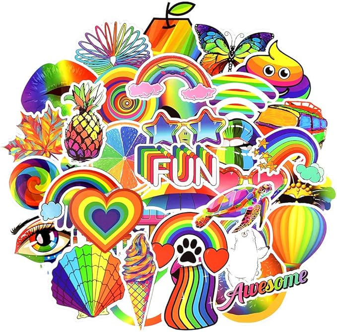 QTL Rainbow Stickers for Kids Pride Stickers for Water Bottles Laptop LGBT Waterproof Vinyl Packs 50Pcs