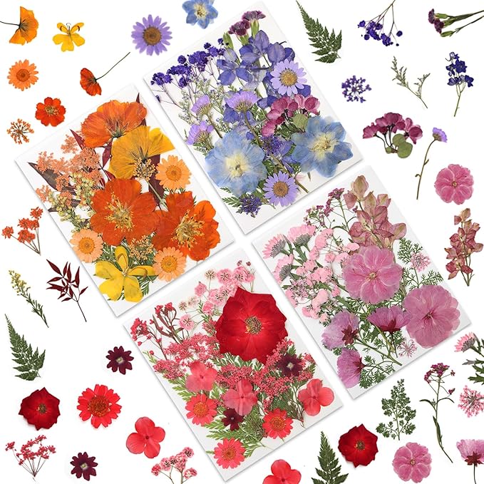 80 Pcs Dried Pressed Flowers for Crafts, Real Natural Dried Pressed Flowers in Vibrant Multicolor Tones for Resin, DIY Art, Jewelry, Candle & Soap Making – Tweezers Included