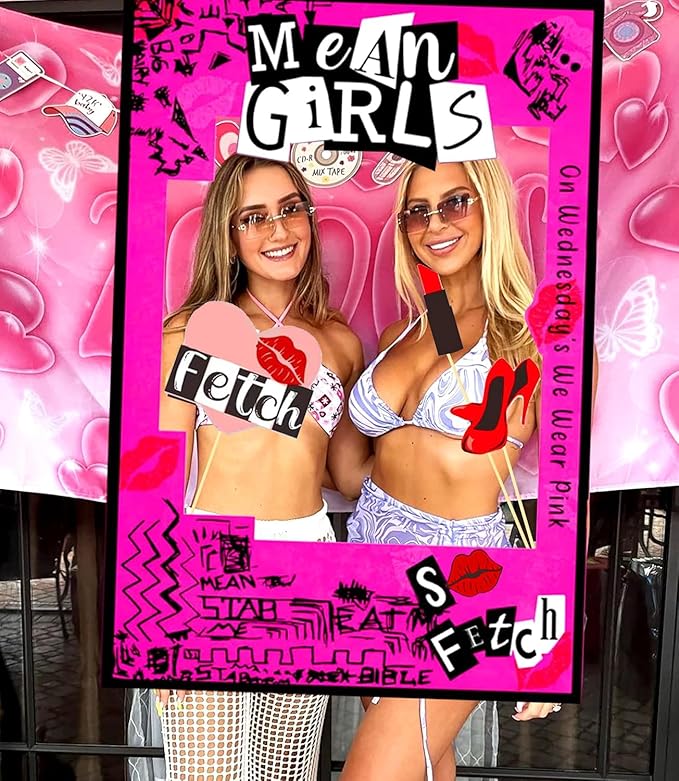 LaVenty Mean Girls Party Photo Booth Props Frame Mean Girls Party Decoration Y2k Birthday Party Decorations Hot Pink Girl Birthday Party Supplies