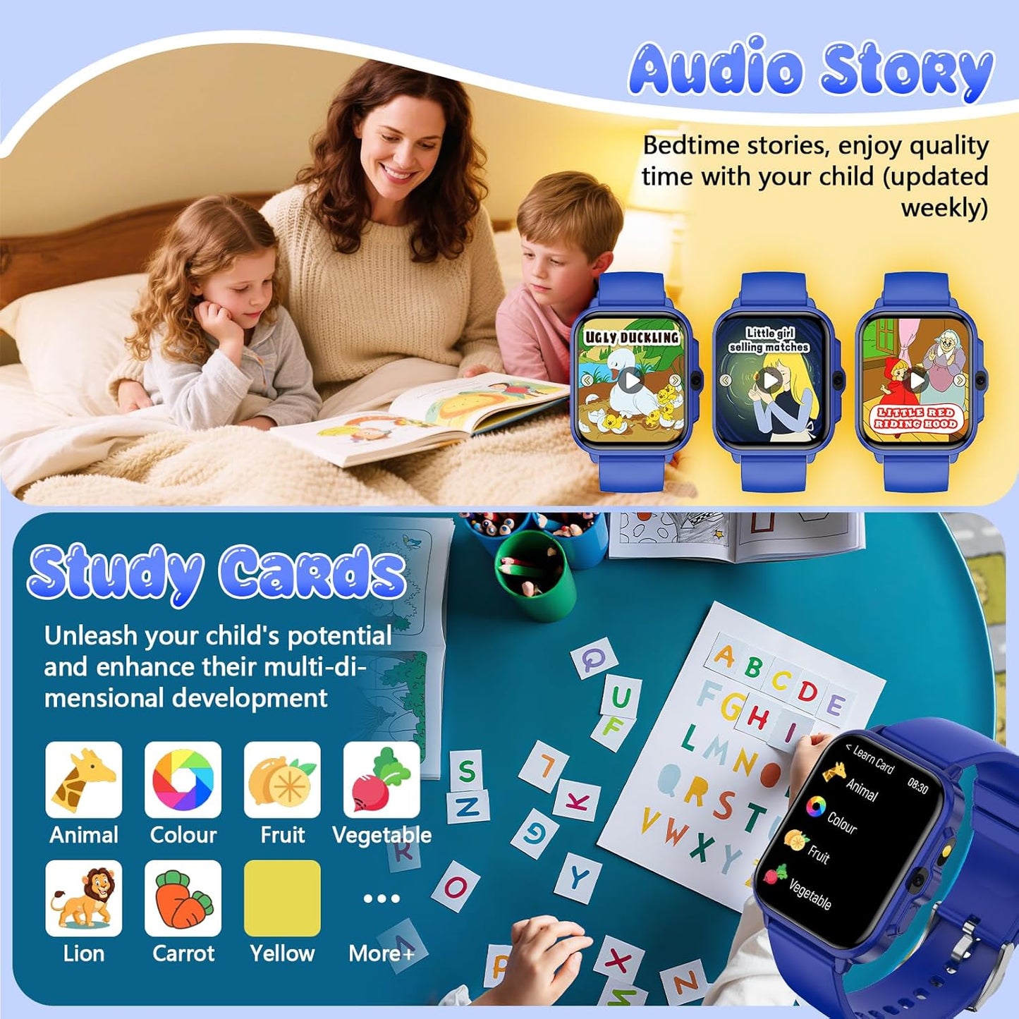 Smart Watch for Kids, 1.85" Fitness Tracker Pedometer Watch, Health, Sleep Monitor, Puzzle Games, Alarm Clock, Camera, Music Player, Torch, Activity, Gift Toys for 4 - 13 Years Old Boys and Girls