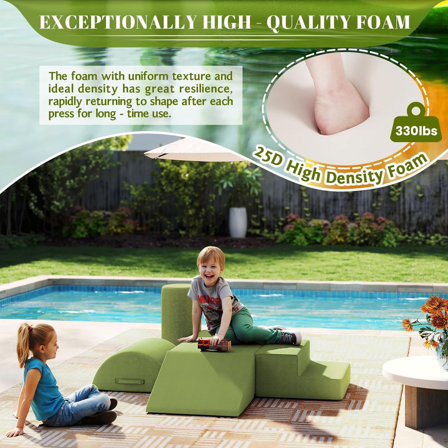 jela Foam Blocks 6Pcs Soft Play Equipment Waterproof Fabric, UV Resistant Toddler Climbing Toys Indoor& Outdoor Soft Play Climbing for Toddlers, Lightweight Climbing Blocks for Babies, Kids (Green)