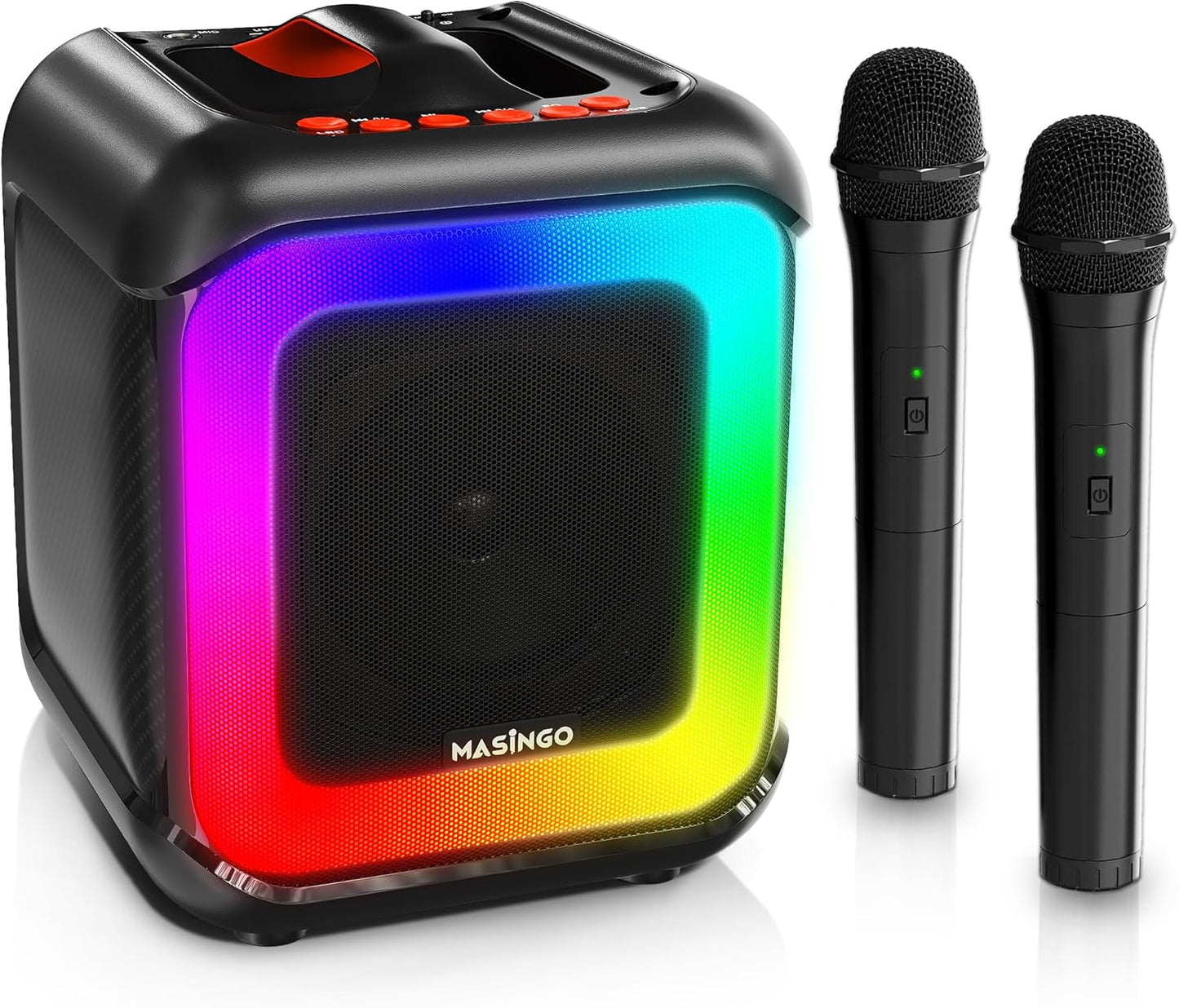 MASINGO Karaoke Machine for Kids and Adults with 2 Wireless Bluetooth Microphones, PA Portable Speaker Toy for Girls and Boys with Colorful LED Lights, Supports TF Card/USB, TWS for Home Party, C7