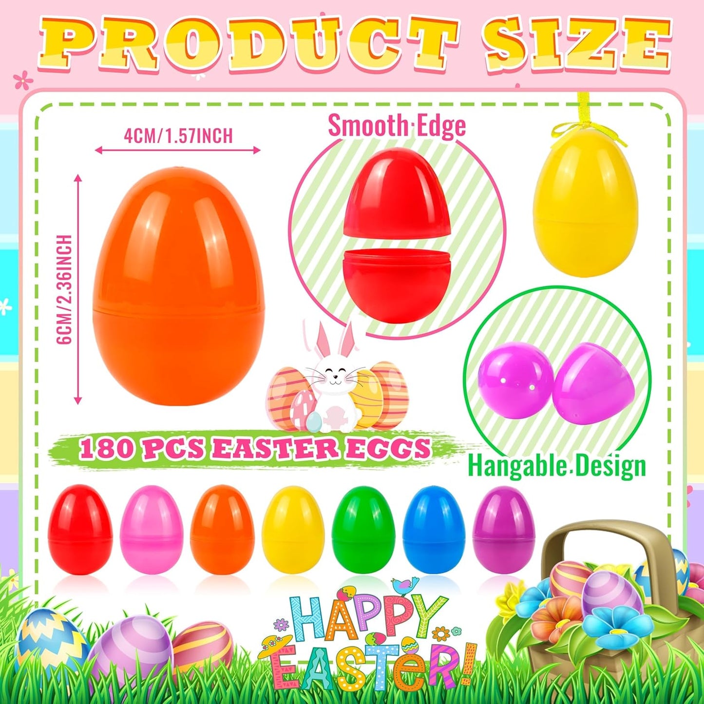 180Pcs Easter Eggs, 2.3" Fillable Bright Colors Plastic Easter Eggs Empty for Easter Hunt, Easter Basket Stuffers, Party Favor, Classroom Prize Supplies ﻿