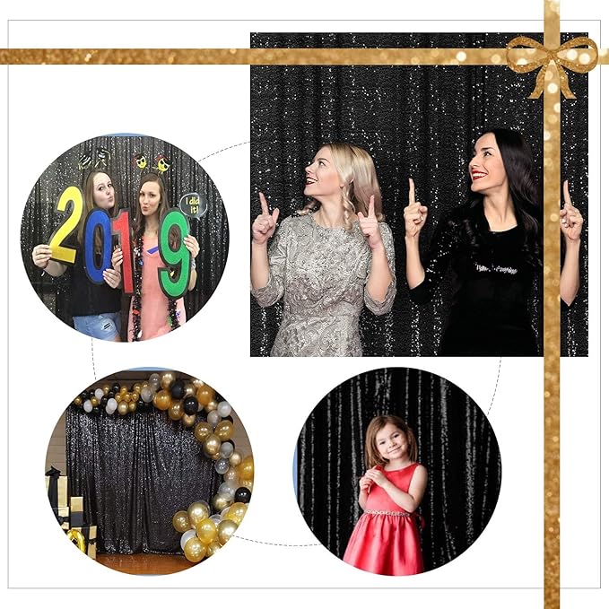 Juya Delight Black Sequin Backdrop, 10FTx10FT NO See-Through Photobooth Backdrop Curtains for Birthday, Party, Wedding Decoration