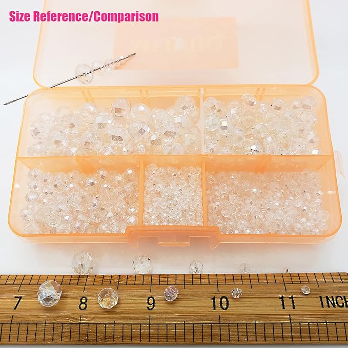 2-10mm Briolette Rondelle 810pcs White AB Crystal Glass Beads Faceted Shape Crystal Spacer Beads for Bracelet Necklace Decorative Hand Jewelry Making (2/4/6/8/10mm White AB)