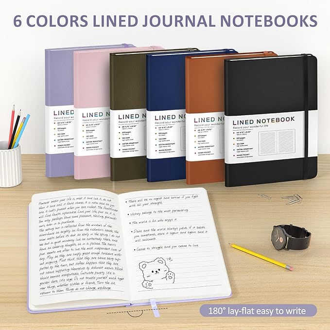 Lined Journal Notebook for Women Men, 200 Pages A5 Hardcover Leather Journals 5.7” x 8.3”, A5 College Ruled Notebooks with 100 GSM Thick Paper for Writing,Travel,School,Office,Work,Business(Purple)