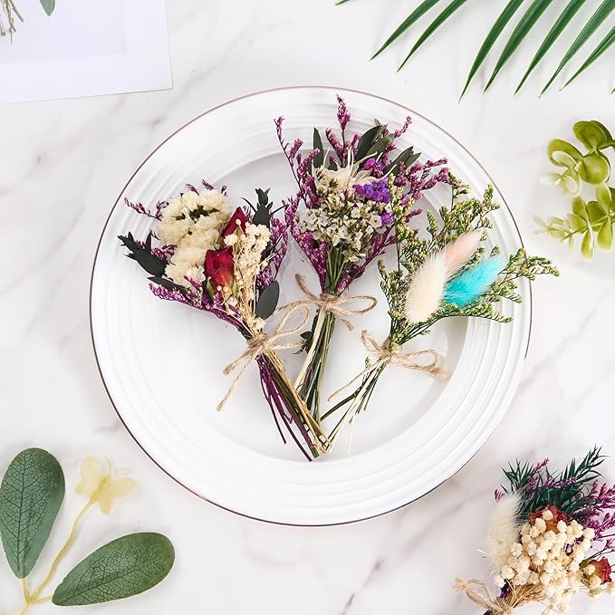 12/24 PCS Charming Dried Flowers Bouquet for Vase Various Dried Wildflowers with Stems Mini Handmade Wildflowers Natural Real Flowers Bulk Flowers Craft (Romantic Colour, 12 PCS)