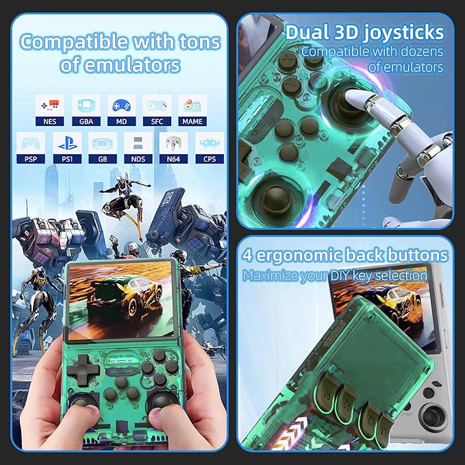 R40S PRO Retro Gaming Console, 30000+ HD Games Handheld Game Console, 3800mAh Rechargeable Mini Retro Video Console with 256GB TF Card, Portable Pocket Arcade (Transparent Green)