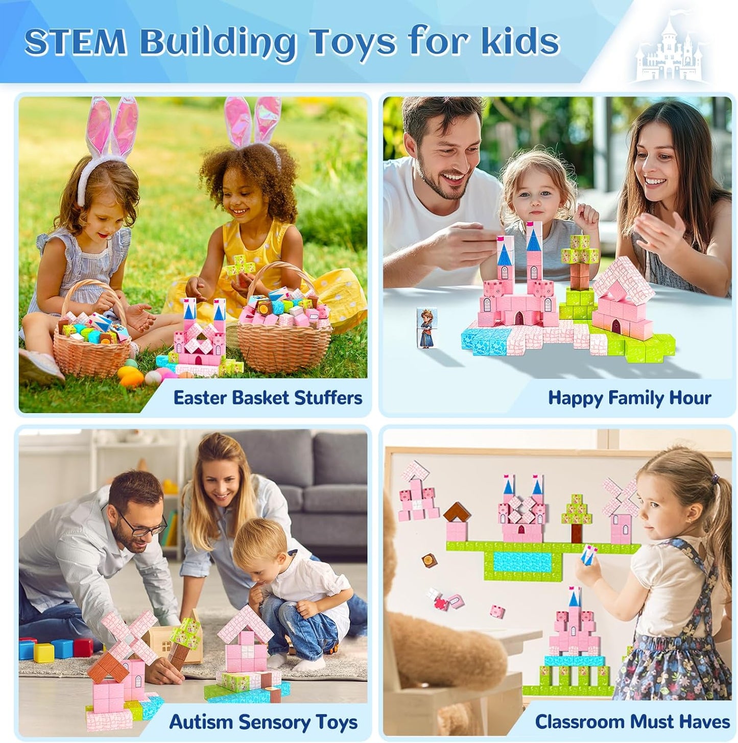 Updated Magnetic Blocks-Princess Castle, Creative Magnetic Building Blocks Toddler Toys, Birthday Gifts for Kids 3+ Years Old, STEM Montessori Sensory Toy for Boys & Girls Age 3-4 4-5 6-8