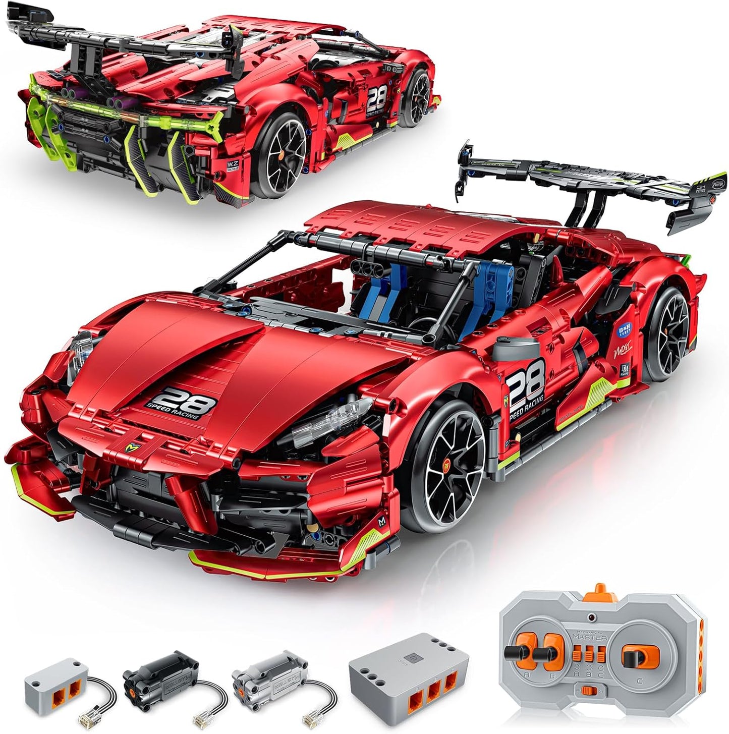 Remote Control Super Car Building Kits, 1835PCS Technique Plated Race Car Building Set for Adults Men Teens - with 5 Fast Motors, Electric Height Adjustment & Drift Spin Wheels