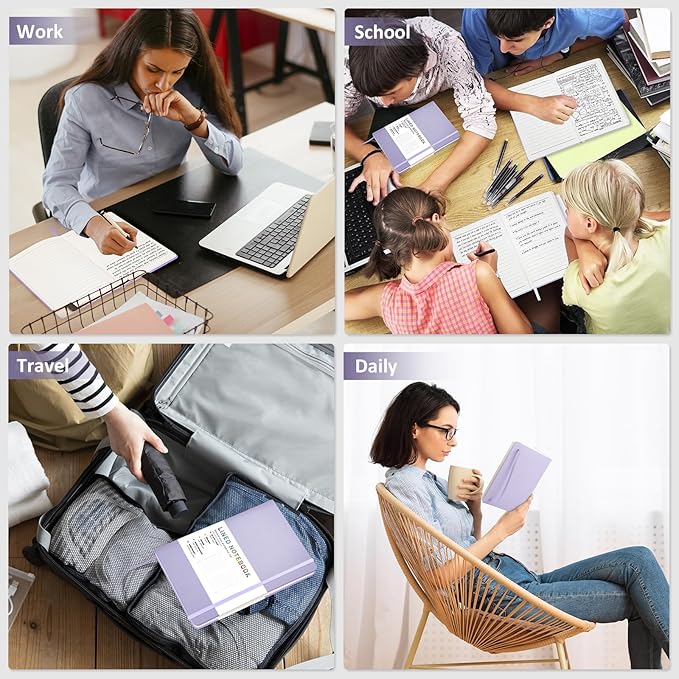 Lined Journal Notebook for Women Men, 200 Pages A5 Hardcover Leather Journals 5.7” x 8.3”, A5 College Ruled Notebooks with 100 GSM Thick Paper for Writing,Travel,School,Office,Work,Business(Purple)