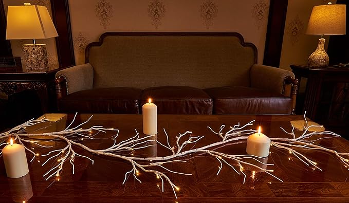 Hairui Lighted Birch Garland Battery Operated with 8 Function 48 Warm White and Multi Color Lights 6FT, Pre Lit Garland for Fireplace Christmas Holiday Decoration Indoor Outdoor