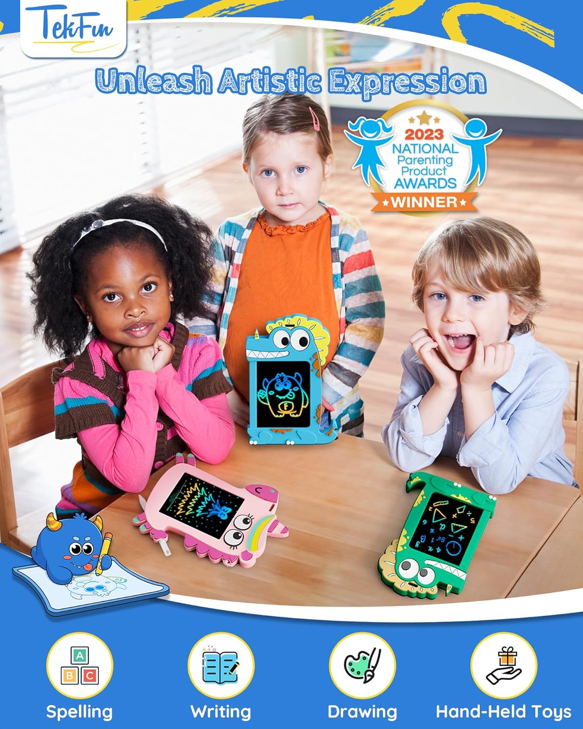 TEKFUN NanoDoodle Toys, Dinosaur Toys for Kids 4.5in LCD Writing Tablet Drawing Board for Classroom School Home, Christmas Gifts for Boys Girls 3-10 Years Old