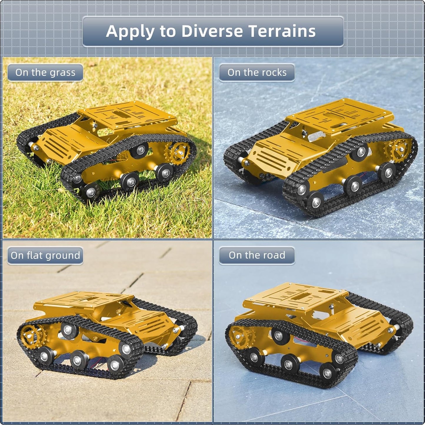 Tank Car Chassis with Encoder Motor, Shock Absorbing Robot Chassis Full-Metal Robotic Moving Platform Track for RaspberryPi Arduino Jetson Microb DIY Maker Smart Robot Car Learning Kit