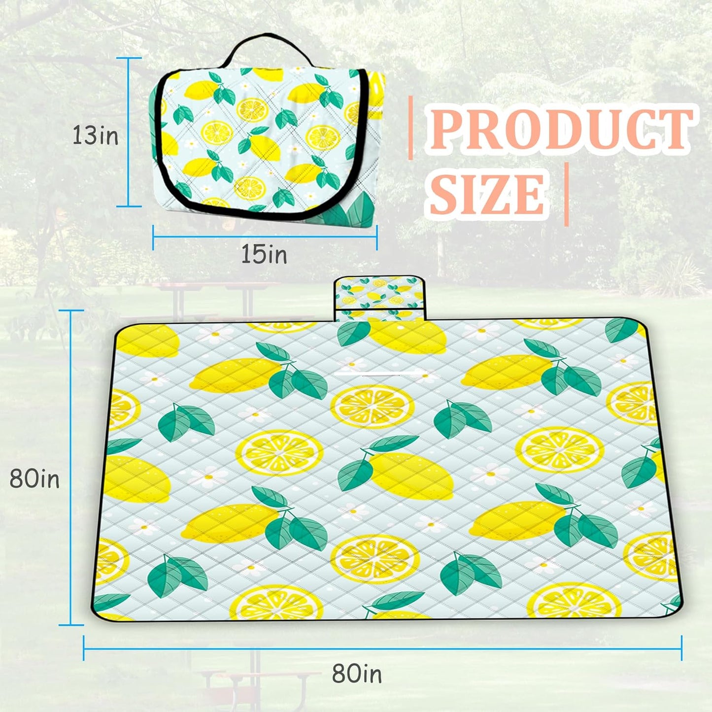Extra Large Picnic Blanket Waterproof,80"x 80"Foldable Machine Washable Beach Blankets,Outdoor Blanket for 6-8 Adults,Picnic Mat Suitable for Indoor Crawling,Park Beach,Camping,Hiking,Travel(Lemon)