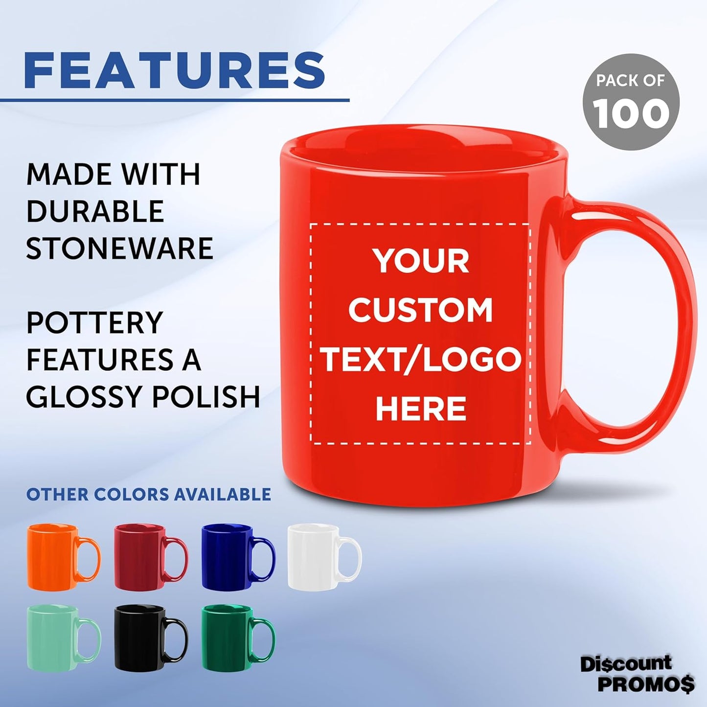 Custom Ceramic Coffee Mugs 11 oz. Set of 100, Personalized Bulk Pack - Coffee cup set, Iced coffee cup, Gaming mug - Red