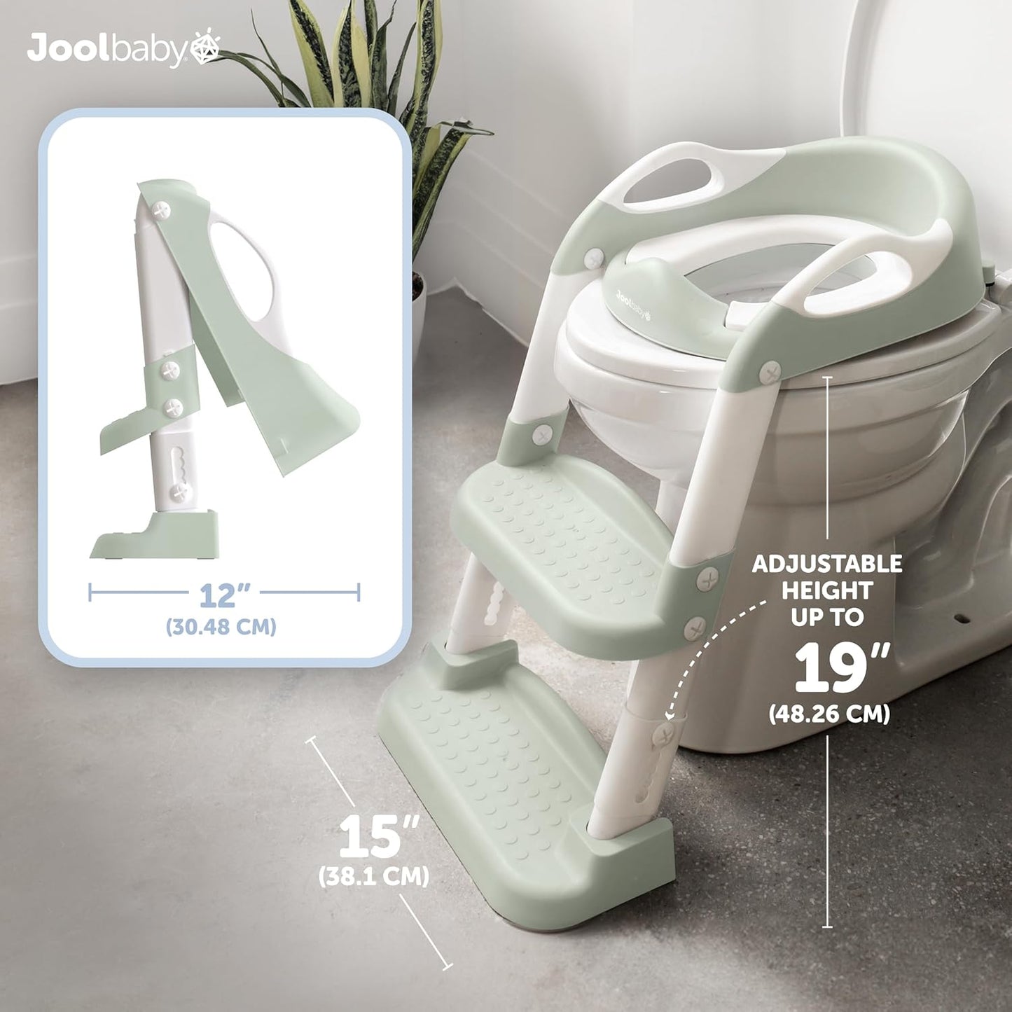 Jool Baby Potty Training Seat with 2 Step Ladder for Toddlers - Soft Cushioned Seat & Splash Guard, Adjustable Height (Sage)
